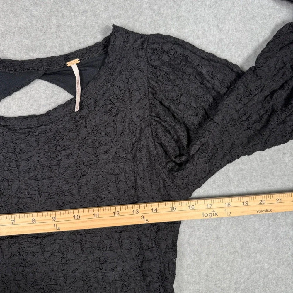 Free People Black Lace Open Back Puff Sleeve Crop Top Whimsigoth Grunge Large